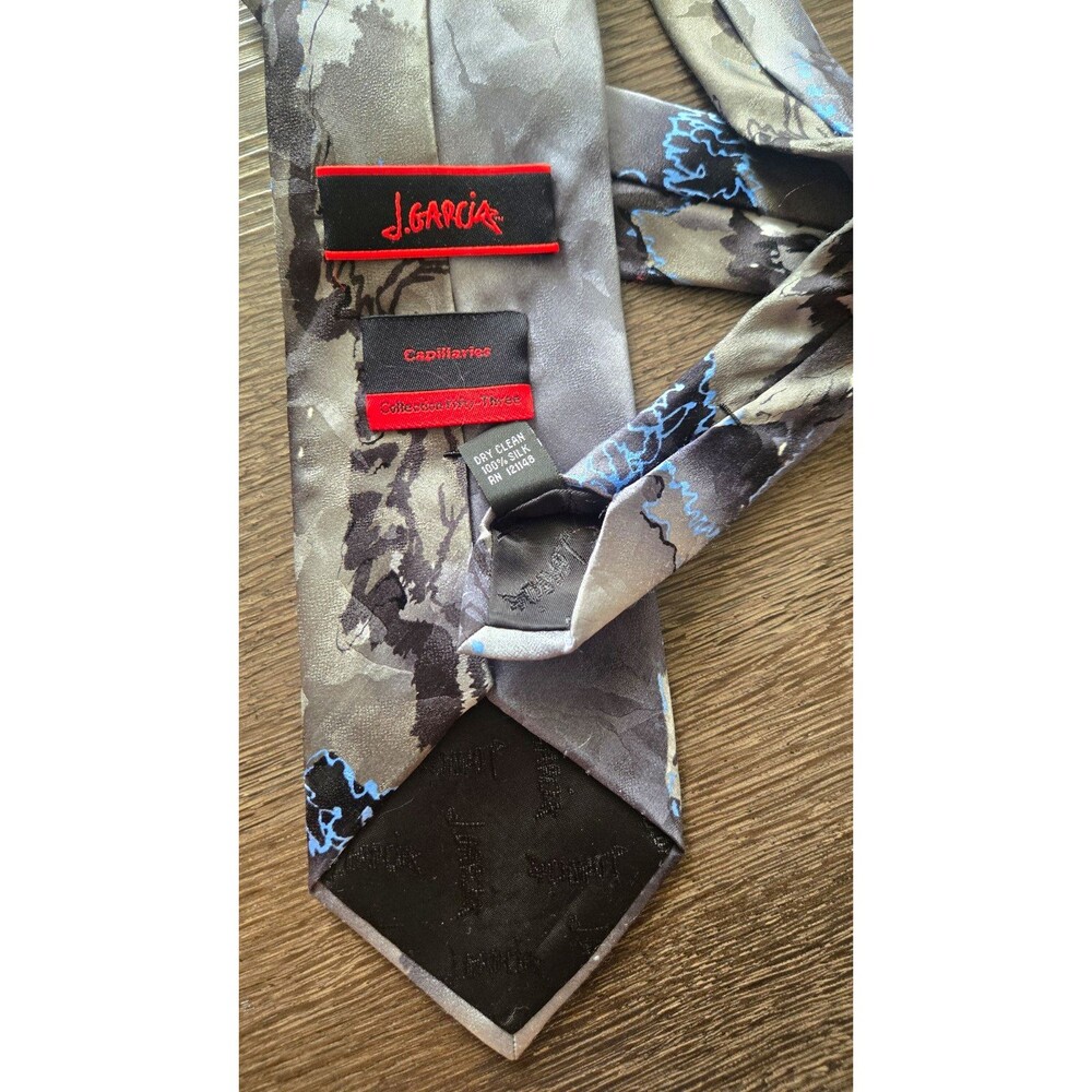 J. Garcia Gray Black Blue Abstract Silk Woven Men’s Pointed Tie